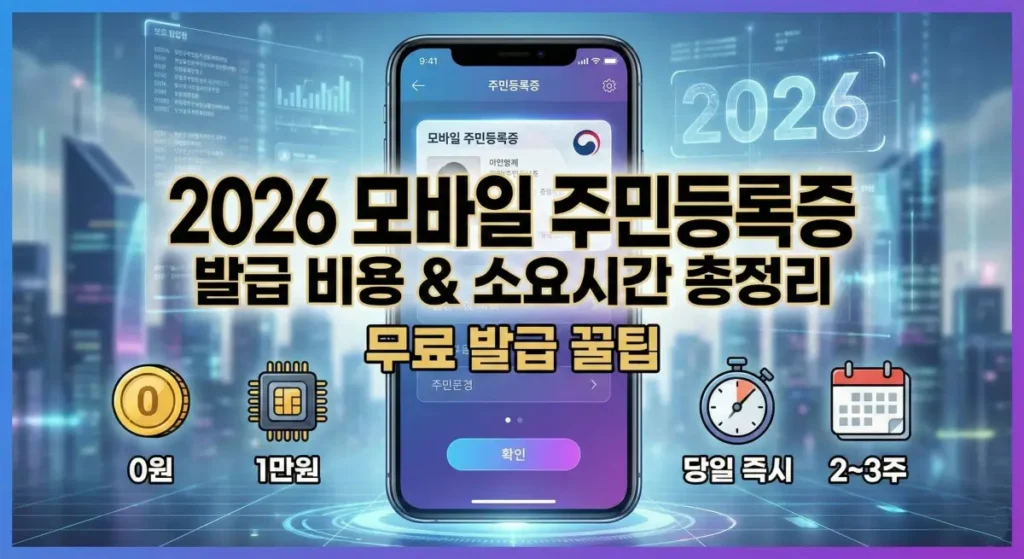 2026년 모바일 주민등록증 발급 비용 및 소요시간