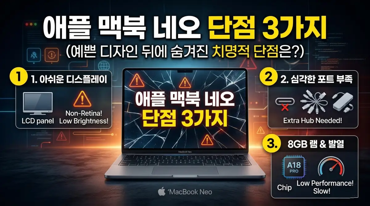 애플 맥북 네오 단점 3가지(예쁜 디자인 뒤에 숨겨진 치명적 단점은?)